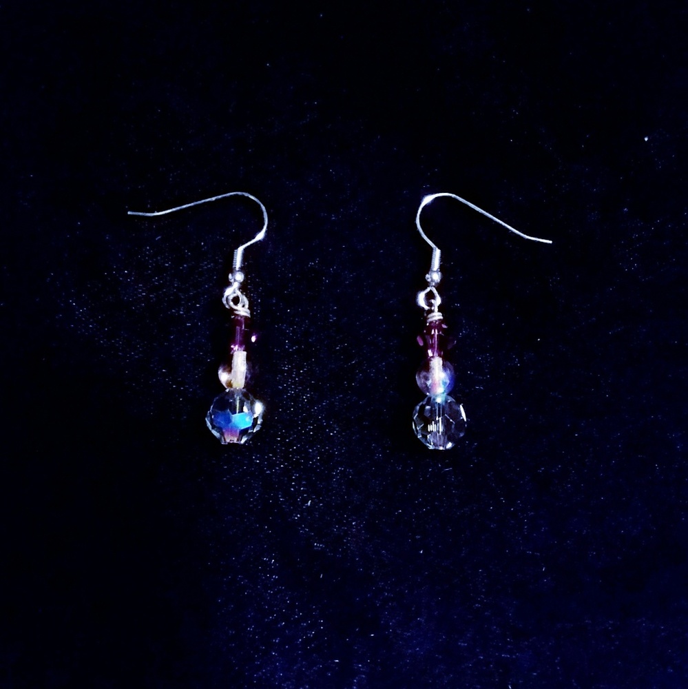Purple Swarovski Crystal And Glass Bead Earrings